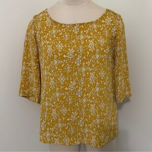 Anthropologie HD in Paris 0 Petite Golden Yellow Floral Blouse Top Relaxed Boho